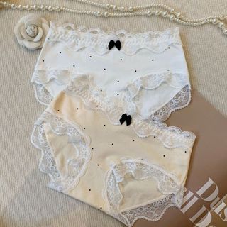Combo 2 Quần Lót Nữ Cotton Phối Ren Chấm Bi Siêu Xinh, Quần Chip Mềm Đính Nơ Xinh King Shop L-5410