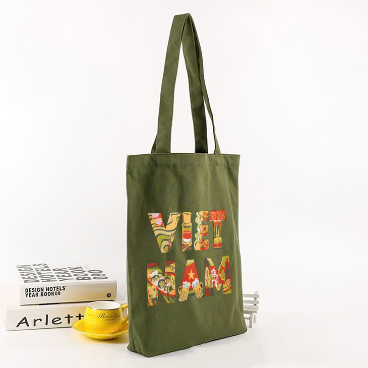 Túi Tote vải Canvas màu xanh matcha Việt Nam Tổi Yêu - túi vải xanh lá CÓ KHÓA KÉO thời trang DU LỊCH đựng đồ tuie01