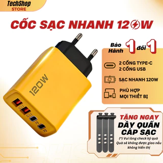 Cốc Sạc Nhanh Prami 120W - 4 Cổng PD/USB TypeC, Sạc Nhanh, Tương Thích Mọi Điện Thoại, Bảo Hành 1 Đổi 1 Techshop