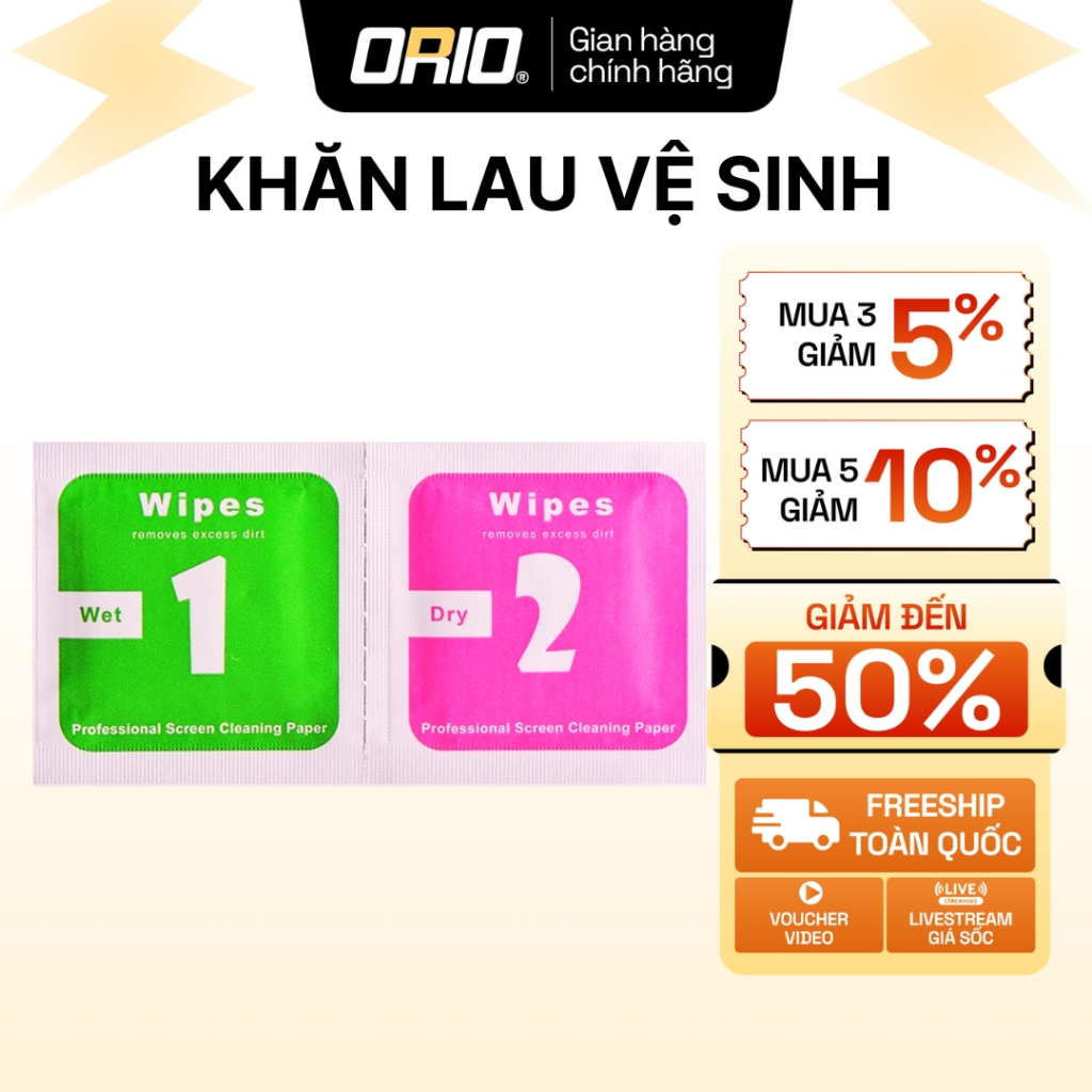 Khăn lau vệ sinh đa năng ORIO dành cho điện thoại , máy tính bảng , laptop tẩm cồn diệt khuẩn