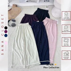Quần Dài Nữ Dáng Suông Phối Viền Ren Nữ Tính Chất Vải Bò Mềm Mịn Mát Xuân Hè SANA CLOSET
