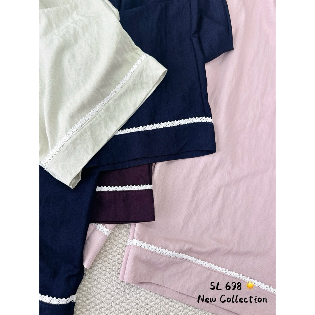 Quần Dài Nữ Dáng Suông Phối Viền Ren Nữ Tính Chất Vải Bò Mềm Mịn Mát Xuân Hè SANA CLOSET