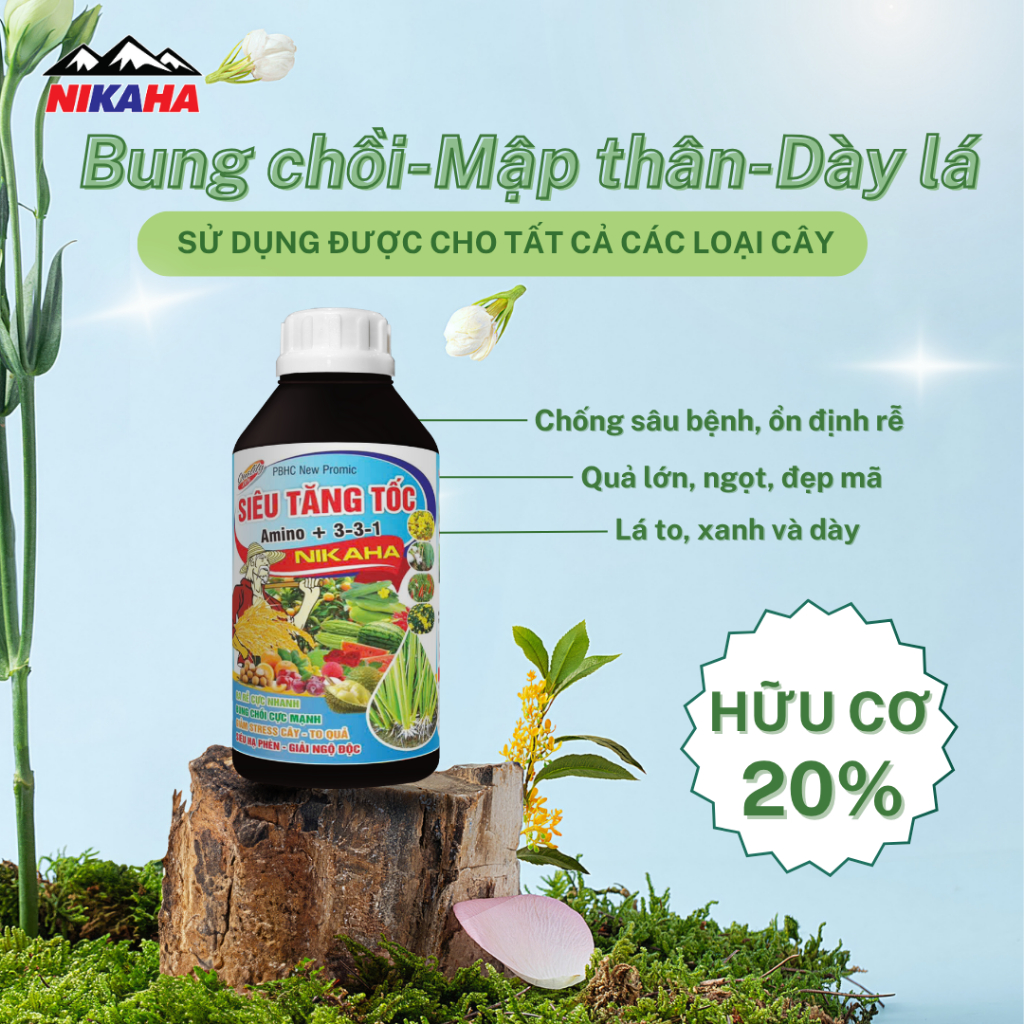NIKAHA - Phân Bón Hữu Cơ Amino, Kích Rễ Khỏe, Đâm Đọt Nhanh, Xanh Mỡ Lá, Tăng Năng Suất - 1000ml