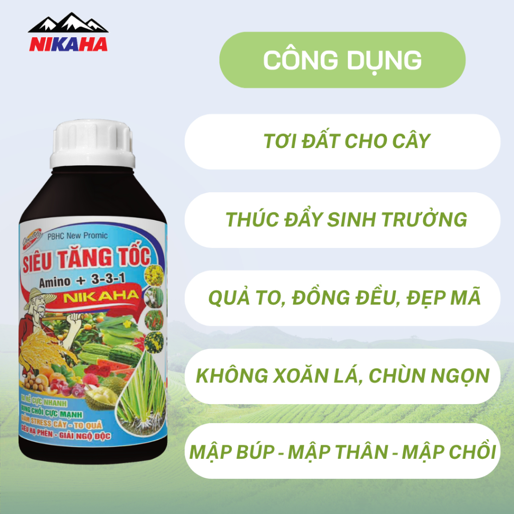 NIKAHA - Phân Bón Hữu Cơ Amino, Kích Rễ Khỏe, Đâm Đọt Nhanh, Xanh Mỡ Lá, Tăng Năng Suất - 1000ml