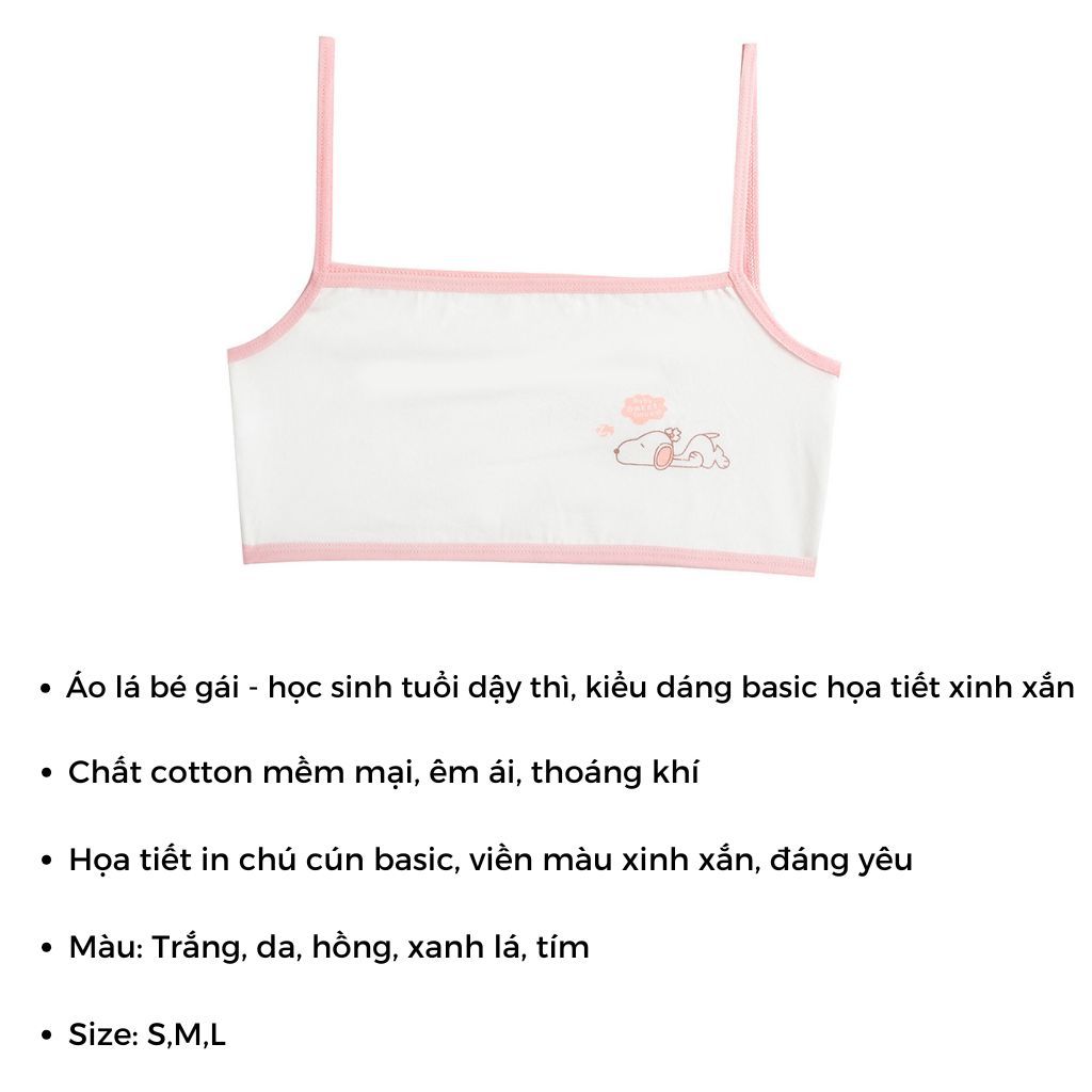 COMBO 3 Áo lá bé gái - Áo lót học sinh tuổi dậy thì cotton họa tiết xinh xắn dễ thương LANIXA CBA154