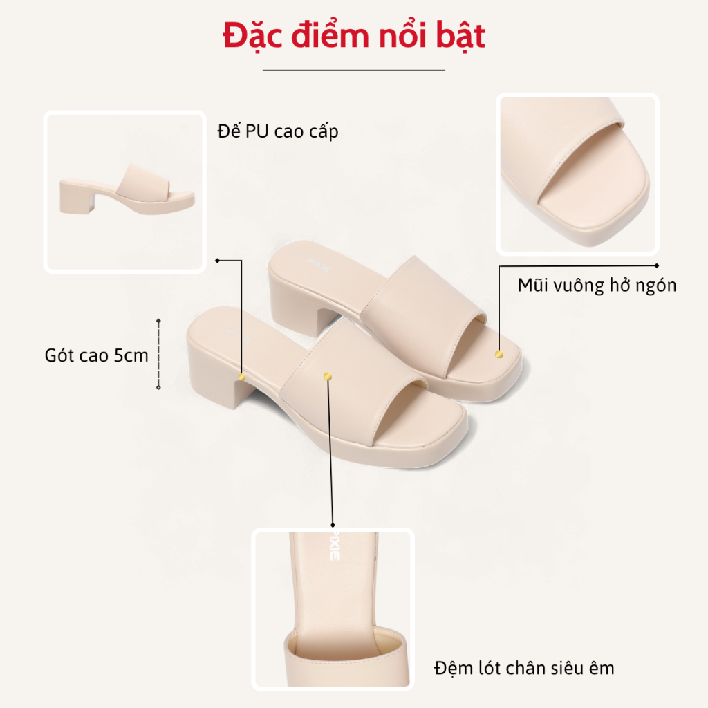 Guốc Cao Gót 5cm Quai Ngang Mũi Vuông Pixie H144