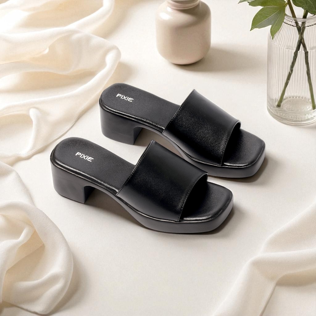 Guốc Cao Gót 5cm Quai Ngang Mũi Vuông Pixie H144