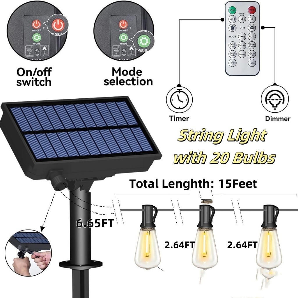 Đèn Sân Vườn Năng Lượng Mặt Trời ST38 Đèn LED Vintage Chống Nước Đèn Trang Trí Vườn Đèn Chùm Solar