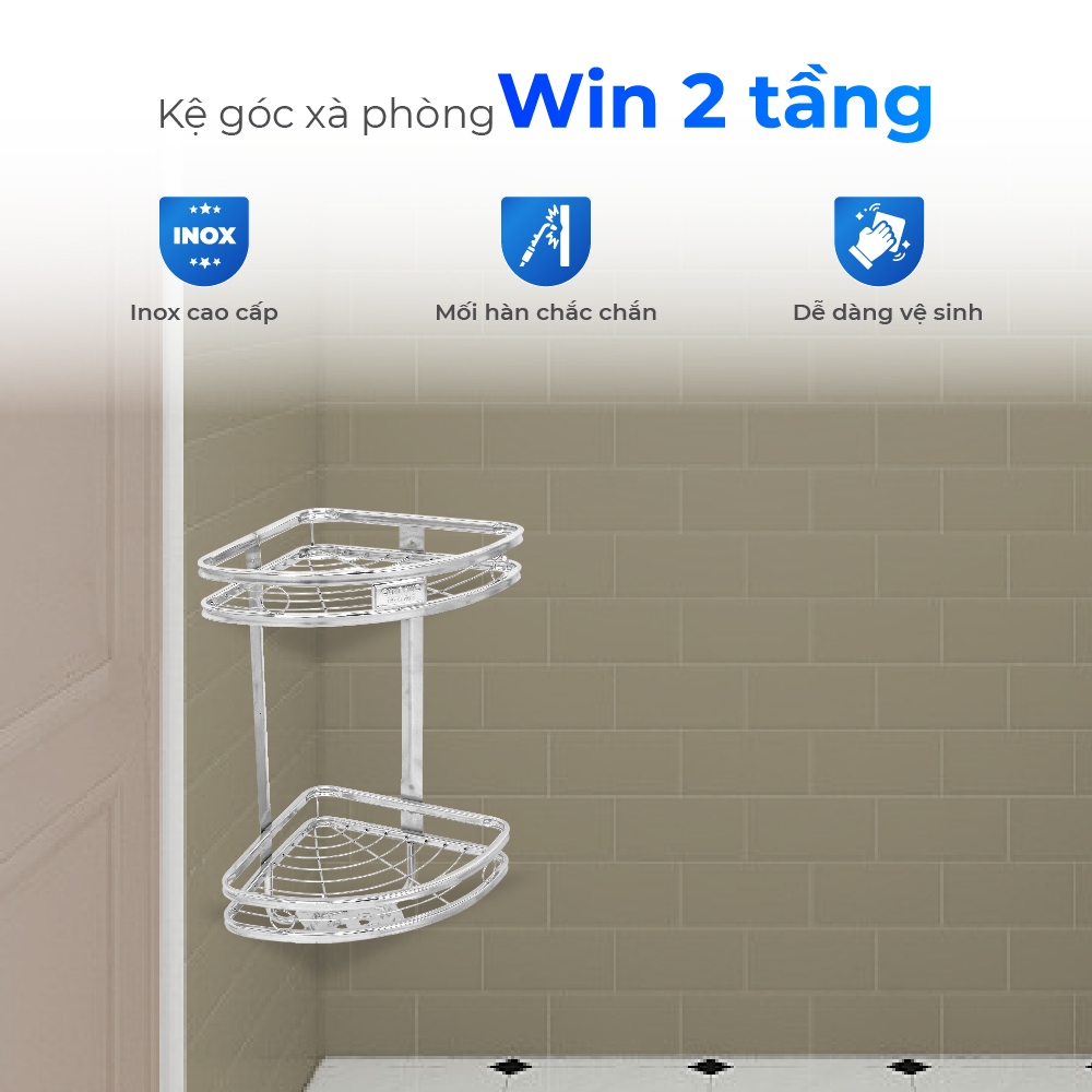 Kệ góc nhà tắm Win QUI PHÚC, inox 201 cao cấp, không gỉ, 2 tầng tiện lợi, tiết kiệm không gian