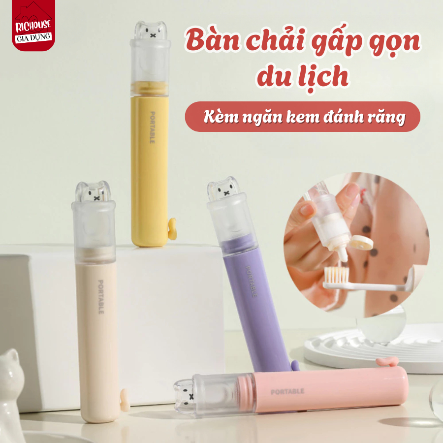 Bàn Chải Đánh Răng Gấp Gọn Tích Hợp Ngăn Kem Đánh Răng Lông Mềm Nhỏ Gọn Tiện Dụng Mang Du Lịch