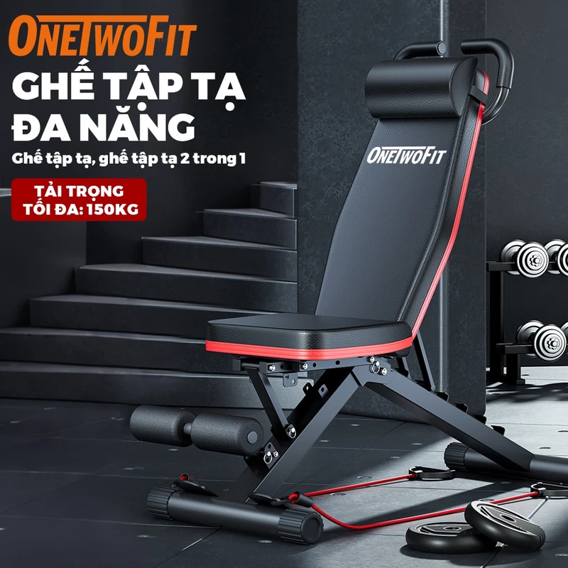 OneTwoFit Ghế tập thể dục có thể gập lại, ghế tạ đa năng, ghế tập gập bụng, ghế tập tạ 150kg — ảnh 1