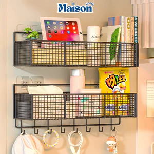 Khay Lưới Sắt Dán Tường Để Đồ Đa Năng MAISON Cỡ Lớn, Kệ Đựng Nhà Bếp, Nhà Tắm, Bàn Học Có Móc Treo