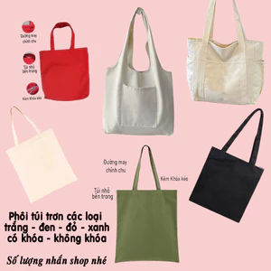 Túi vải bố, Canvas trơn lựa theo phân loại từng màu có khóa dùng để vẽ thêu đựng phụ kiện, cà phê, trang sức tiện lợi