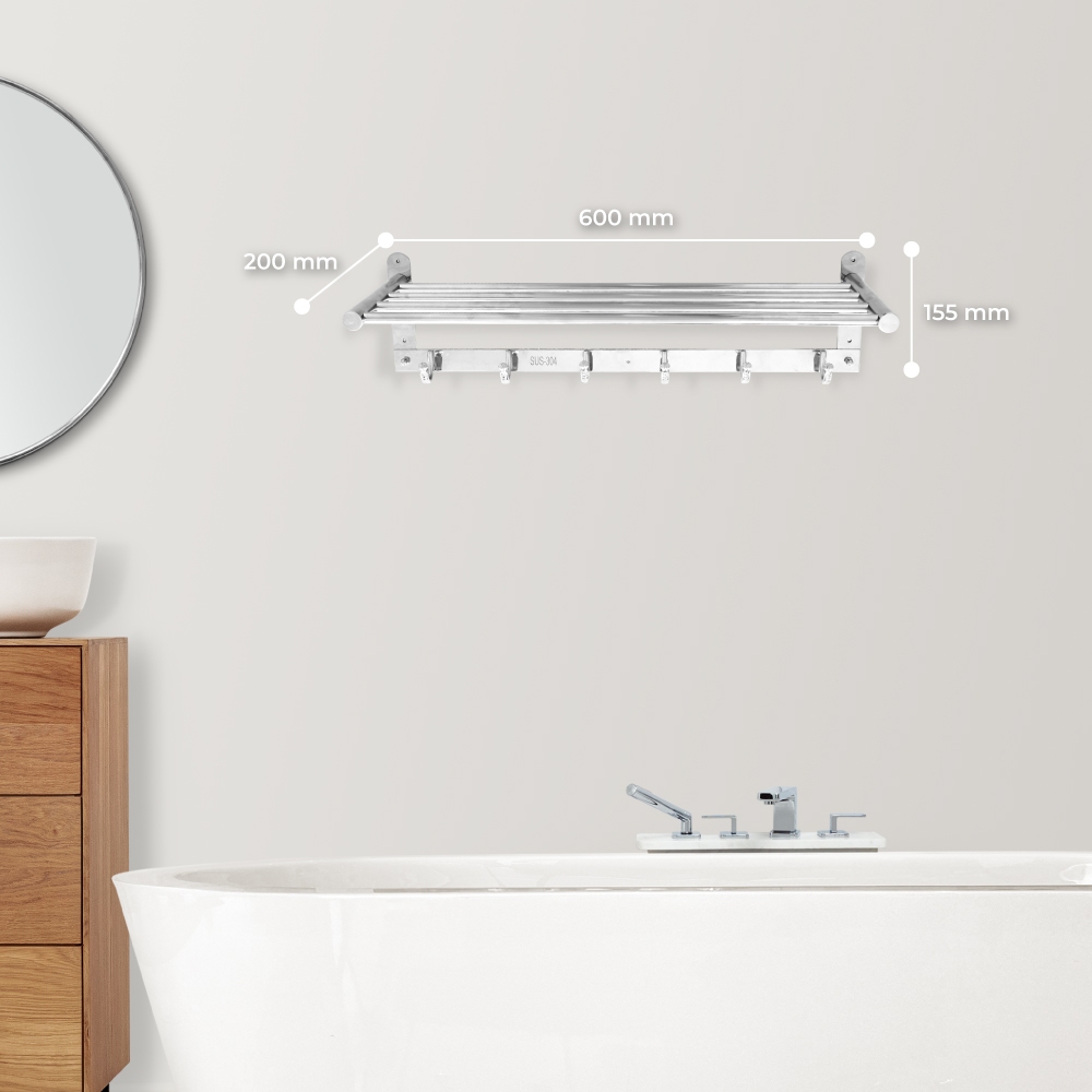Thanh treo khăn nhà tắm Deli tháp QUI PHÚC, inox 304 không gỉ, sáng bóng, có móc treo, đa dạng kích thước