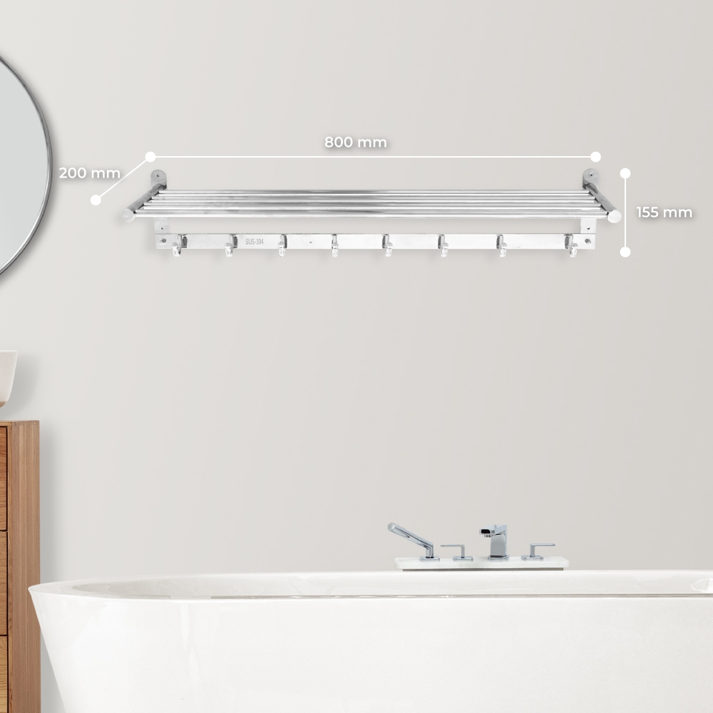 Thanh treo khăn nhà tắm Deli tháp QUI PHÚC, inox 304 không gỉ, sáng bóng, có móc treo, đa dạng kích thước