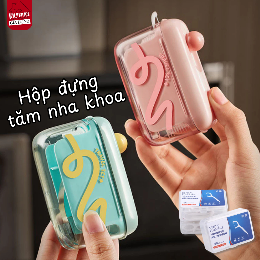 Hộp Tăm Chỉ Nha Khoa Có Nút Nhấn, Bỏ Túi Nhỏ Gọn Chống Nước Bụi Bẩn
