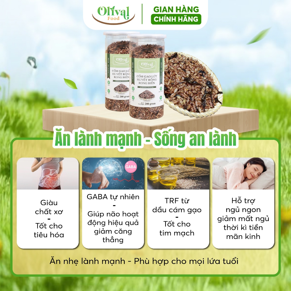 Cốm gạo lứt huyết rồng rong biển Olivalfood 200gr - Thơm ngon bắt vị, chay mặn đều dùng được