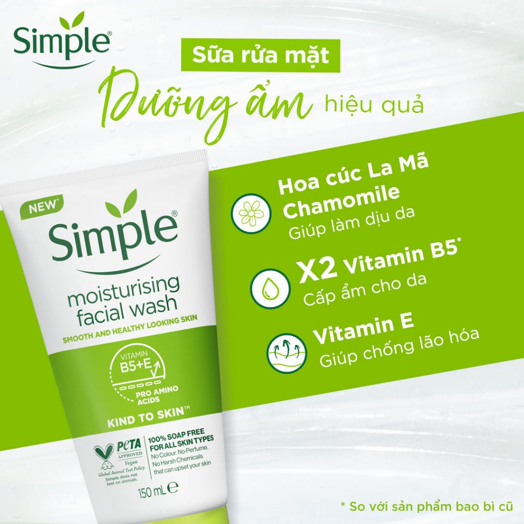 Sữa rửa mặt simple ngăn ngừa mụn, làm sạch sâu thông thoáng lỗ chân lông, dưỡng ẩm mềm mịn da