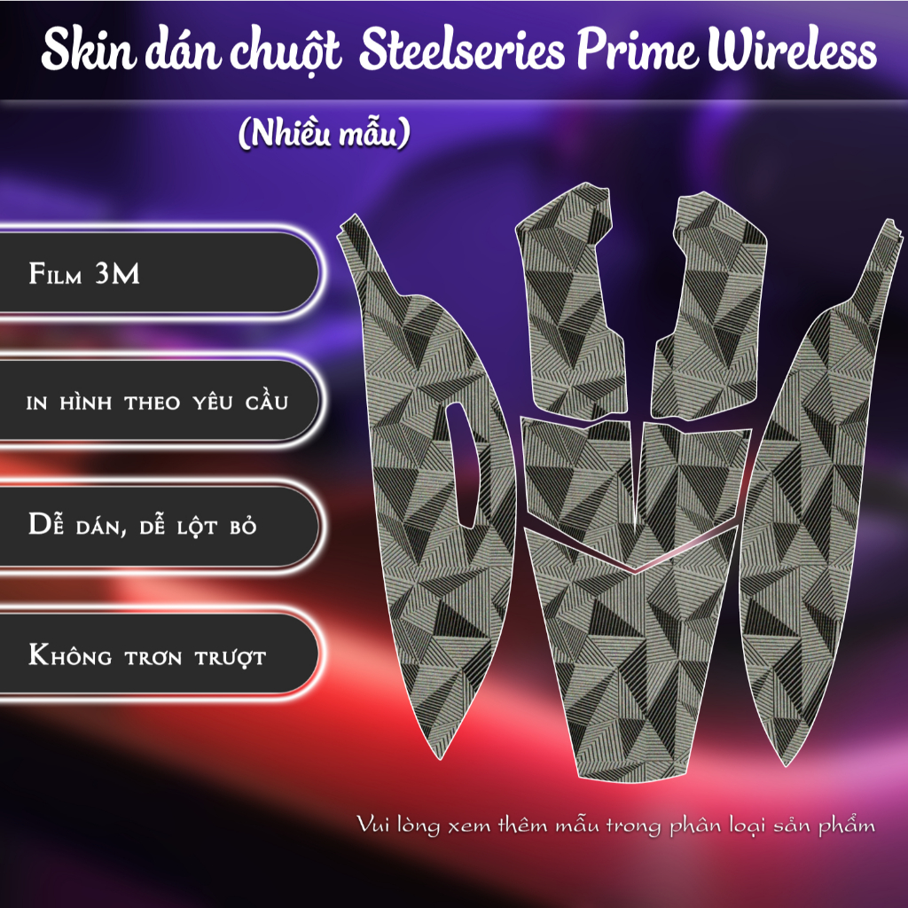 Skin dán chuột Steelseries Prime Wireless Mouse M-00030 | Miếng dán Film 3M vân nổi | Sticker custom theo yêu cầu