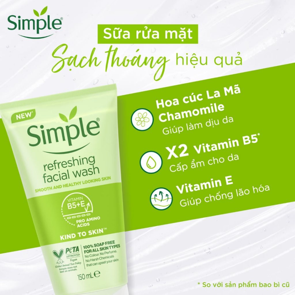 Sữa rửa mặt Simple giúp kiềm dầu, ngăn ngừa mụn, thông thoáng lỗ chân lông, dành cho da dầu mụn