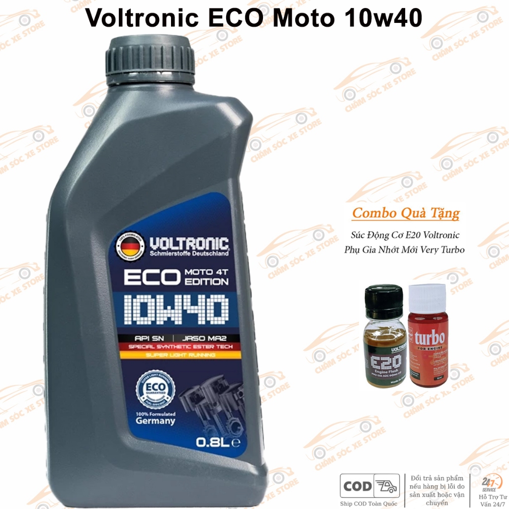 Dầu Nhớt Dành Cho Xe Máy Voltronic Eco Moto 4T 10w40 - Kèm 1 Súc Động Cơ Và 1 Phụ Gia Nhớt Mới