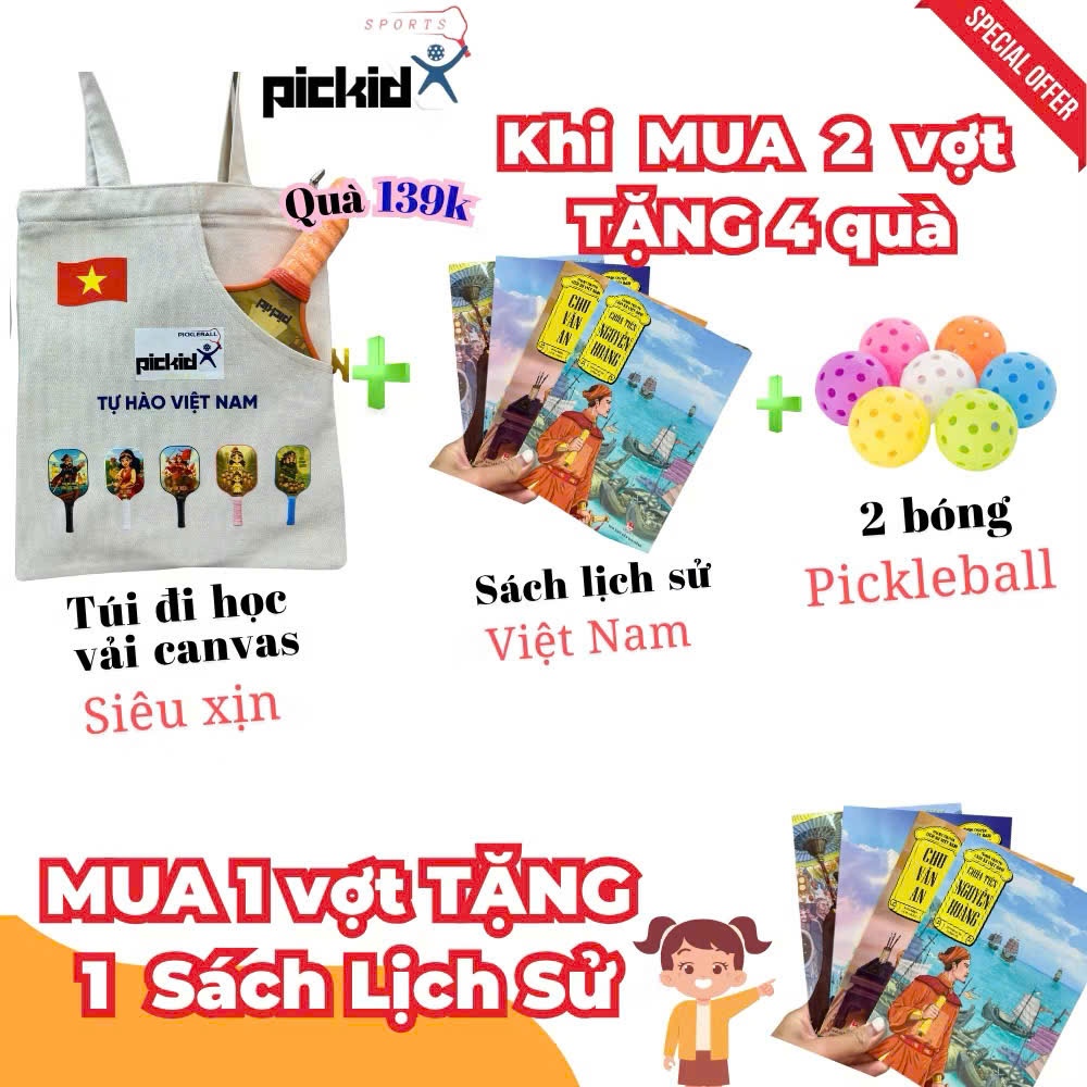 Túi vải canvas đựng vợt Pickleball chính hãng Pickid dành cho các bé đựng vợt kết học đựng sách vở