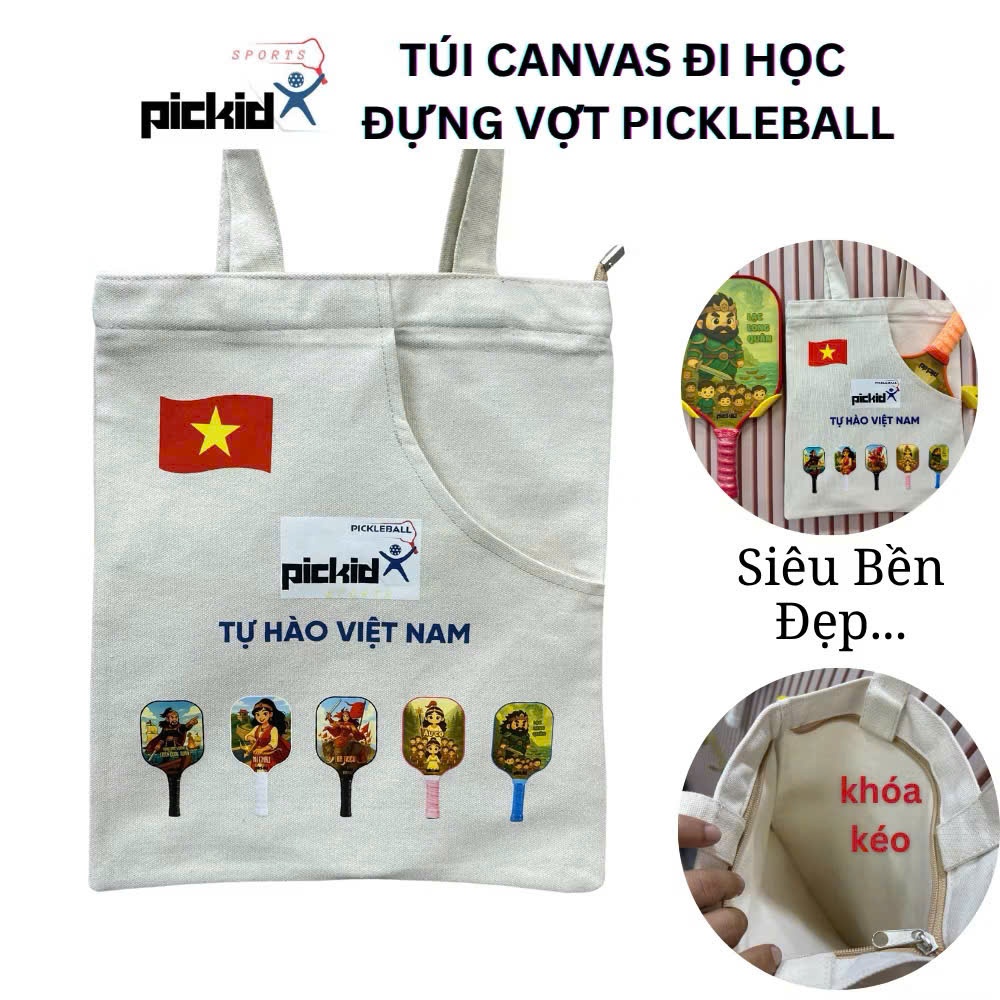 Túi vải canvas đựng vợt Pickleball chính hãng Pickid dành cho các bé đựng vợt kết học đựng sách vở