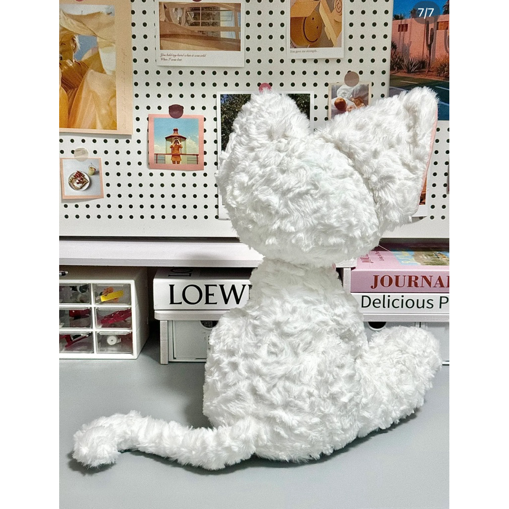Gấu Thú Bông Mèo Devon Rex Lông Xoăn 45cm Đen Xám Trắng Mắt Sáng Lông Xù Siêu Mềm Mịn Siêu Dễ Thương Gối Ôm Ngủ