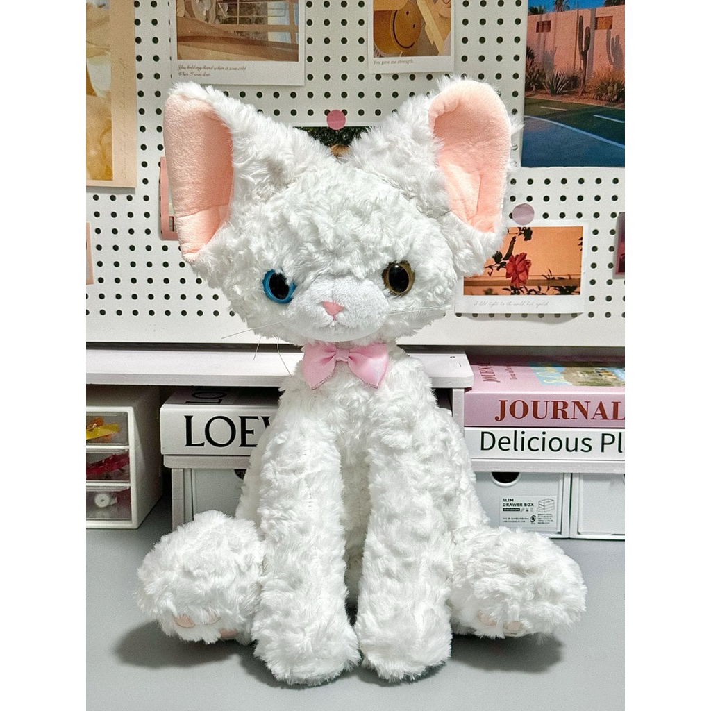 Gấu Thú Bông Mèo Devon Rex Lông Xoăn 45cm Đen Xám Trắng Mắt Sáng Lông Xù Siêu Mềm Mịn Siêu Dễ Thương Gối Ôm Ngủ