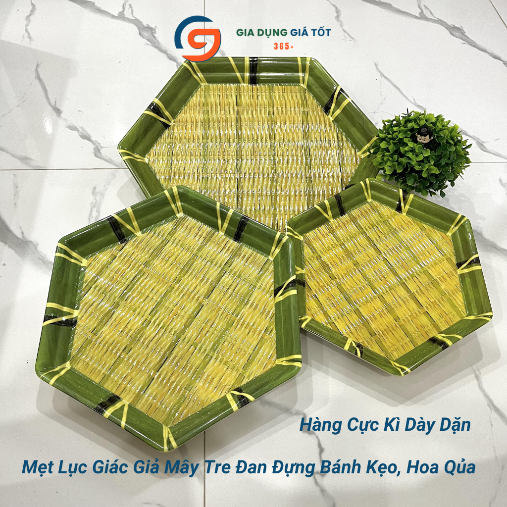 Mẹt nhựa giả mây lục giác cao cấp, đĩa trang trí đựng bánh kẹo, trái cây, mâm cúng Tết