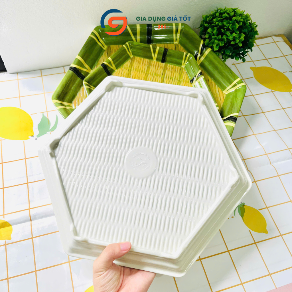 Mẹt nhựa giả mây lục giác cao cấp, đĩa trang trí đựng bánh kẹo, trái cây, mâm cúng Tết