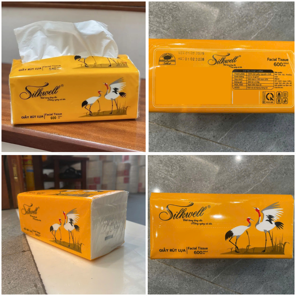Combo 36 gói Giấy ăn rút lụa khổ lớn Silkwell Sếu 200 tờ 3 lớp, siêu dai, siêu mềm mịn, an toàn cho da