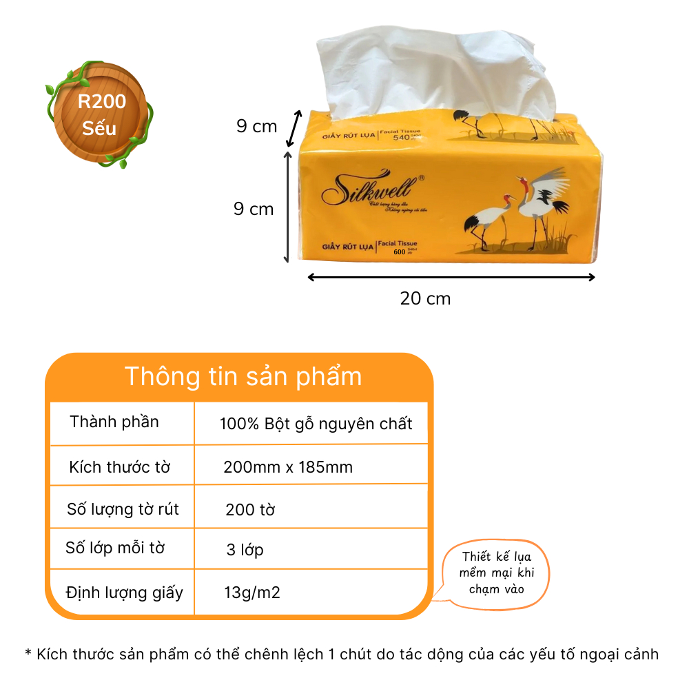 Combo 36 gói Giấy ăn rút lụa khổ lớn Silkwell Sếu 200 tờ 3 lớp, siêu dai, siêu mềm mịn, an toàn cho da