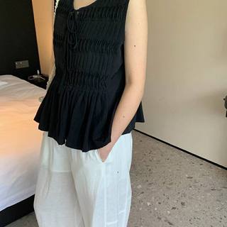 𝗟𝗶𝗰𝗲  -  Áo Linen tưng vân gỗ xếp ly babydoll
