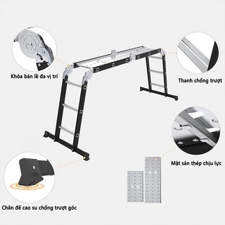 Thang gấp gọn 4 Đoạn Chữ A Chịu Lực 200KG Nhập Khẩu Cao Cấp, Thang Nhôm Xếp Gấp Gọn Gia Đình Chữ M