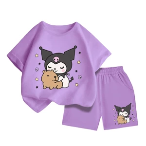 Bộ cộc tay cho bé – Hình Kuromi và Gấu Capybara dễ thương, vải cotton thấm hút tốt (M 199)