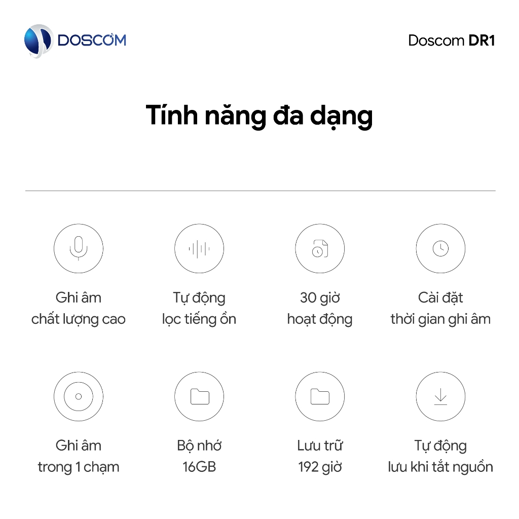 Thiết bị ghi âm mini DOSCOM DR1 - Kích thước nhỏ gọn, ghi âm 1 chạm, lọc tiếng ồn chuyên nghiệp