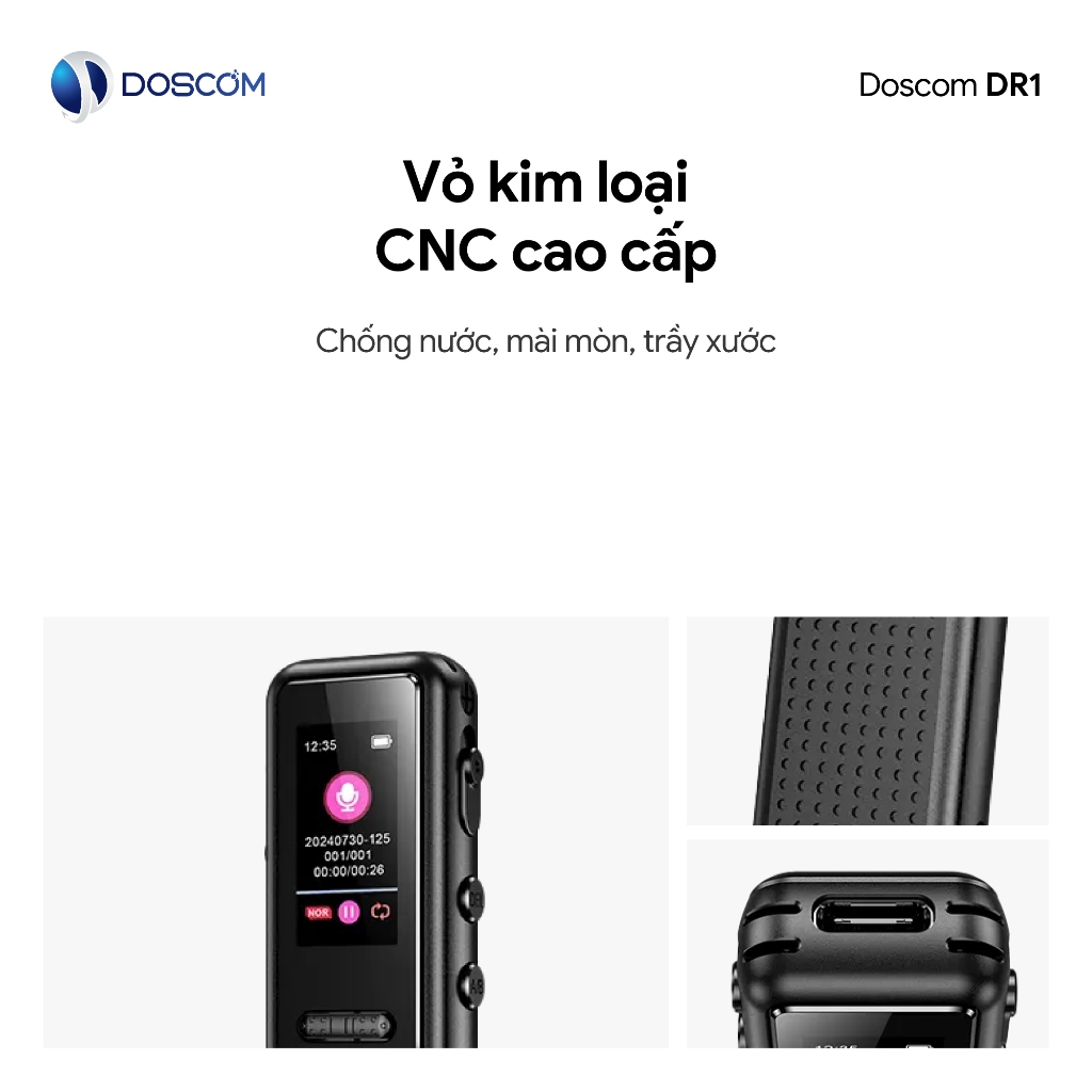 Thiết bị ghi âm mini DOSCOM DR1 - Kích thước nhỏ gọn, ghi âm 1 chạm, lọc tiếng ồn chuyên nghiệp