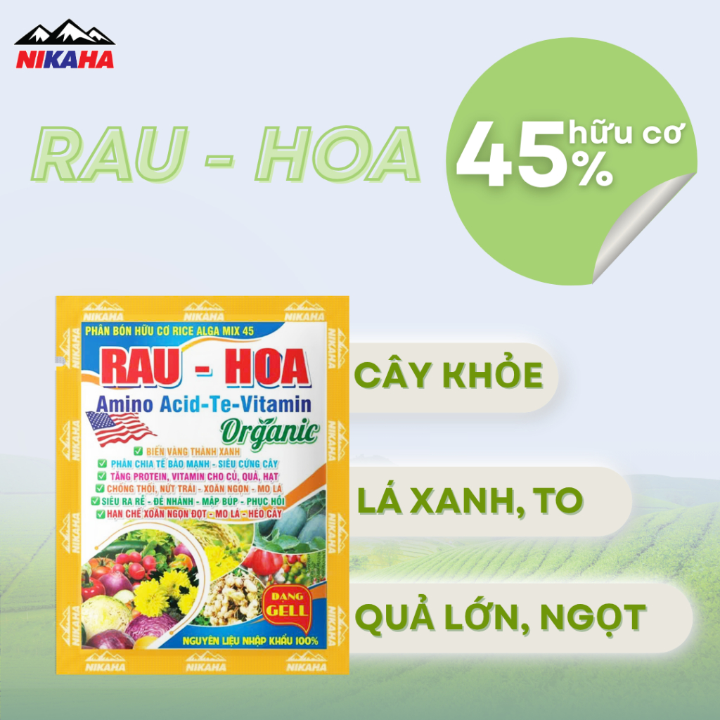 NIKAHA - Phân Bón Hữu Cơ Rau Màu - Hoa Màu, Kích Rễ Khỏe, Xanh Lá, Hãm Lộc, Kích Hoa - 33ml