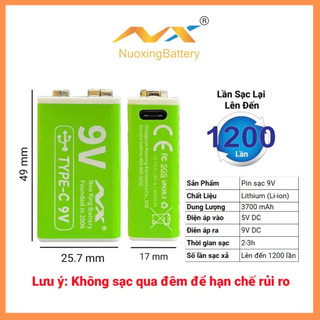 Pin Sạc 9V NUOXING 3700mAh Có Cổng Sạc USB Type-C – Pin Lithium-ion Cao Cấp Dùng Cho Micro