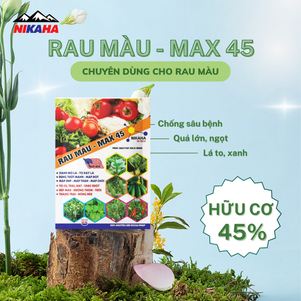 NIKAHA - Phân Bón Hữu Cơ Rau Màu, Kích Rễ Khỏe, Xanh Dày Lá, Đâm Chồi, To Quả, Phục Hồi Nhanh - 25ml