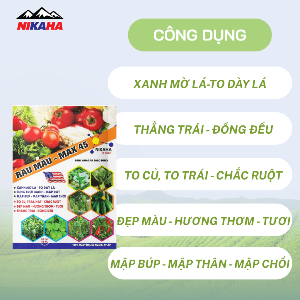 NIKAHA - Phân Bón Hữu Cơ Rau Màu, Kích Rễ Khỏe, Xanh Dày Lá, Đâm Chồi, To Quả, Phục Hồi Nhanh - 25ml