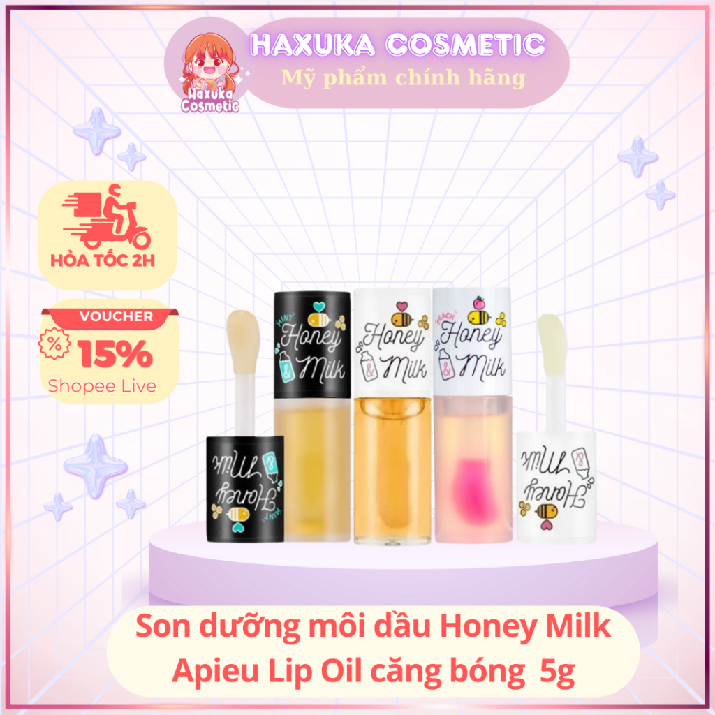 Son Dưỡng Môi Dầu Honey Milk Apieu Lip Oil Căng Bóng Dưỡng Ẩm Chăm Sóc Cho Môi 5g