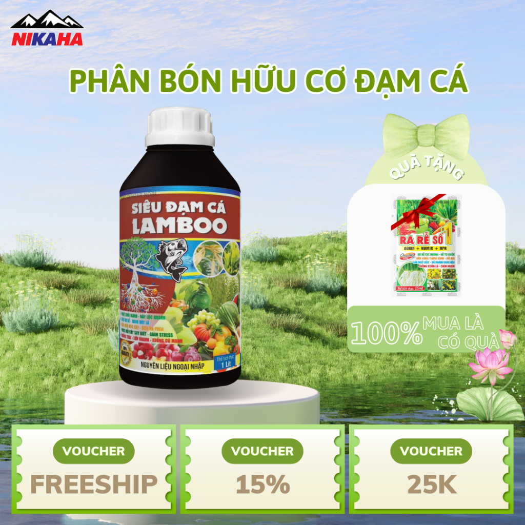NIKAHA - Phân Bón Hữu Cơ Đạm Cá, Kích Rễ Khỏe, Kích Chồi, Xanh Lá, Phục Hồi Cây Trồng - 1000ml