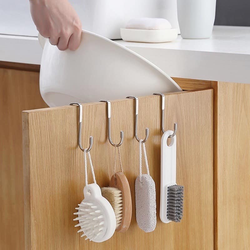 Móc Đôi Inox Treo Đồ Đa Năng Hình Chữ S Gài Sau Cánh Tủ Bếp, Không Gỉ Set, Thiết Kiệm Không Gian