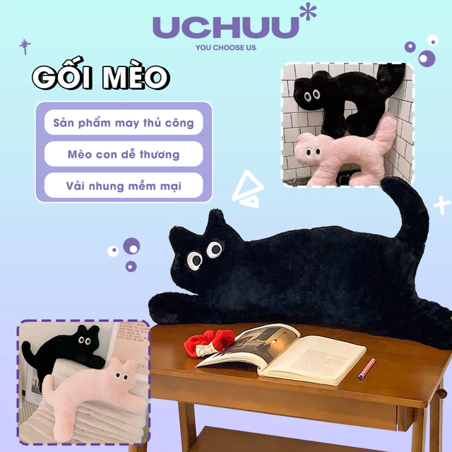Gối Ôm Mèo UCHUU Gối Chữ U Hình Mèo, Gối Trang Trí Sofa Dễ Thương, Gối Cổ Gối Ngủ Decor Phòng Ngủ