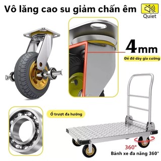 Xe Đẩy Hàng Xe Kéo Hàng Thép Bánh xe chống ồn siêu bền Tải Trọng 300kg Gấp Gọn Tiện Lợi