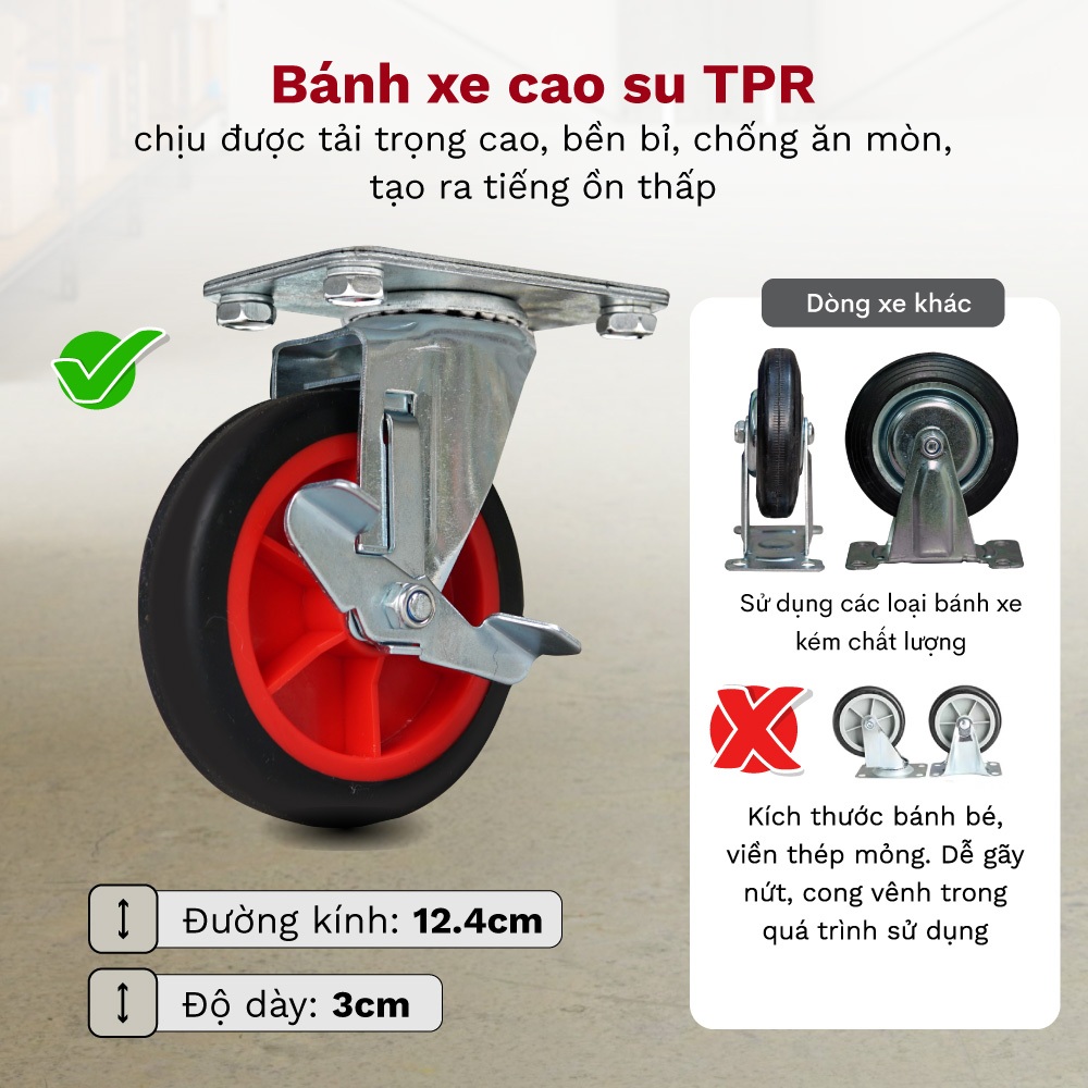 Xe chở hàng công nghiệp FUJIHOME SH300N Nhập Khẩu, Xe kéo hàng tay đẩy êm ái sàn chống xước tải 300kg bánh khoá an toàn