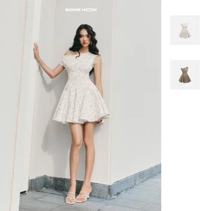Đầm Ngắn One Shoulder Cocktail, Chất Vải Cotton Muối Tiêu Chấm Bi Thoải mái ,WDN130 , SOME HOW STORE