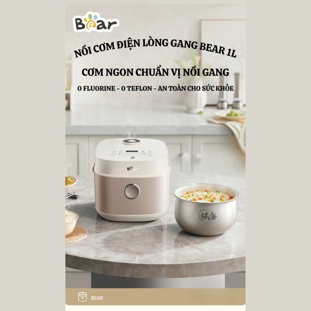 Nồi Cơm Điện 1L Bear DFB-H30A3 (RC-4H30S) - 600W, Lòng Tráng Men, Hẹn Giờ - Hàng Chính Hãng